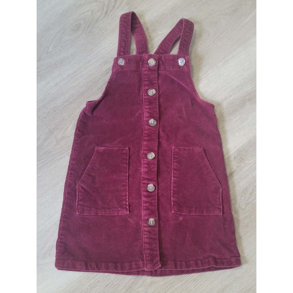 Wonder Nation Girls Corduroy Pinafore Dress Size 5T Burgundy Maroon Button Front